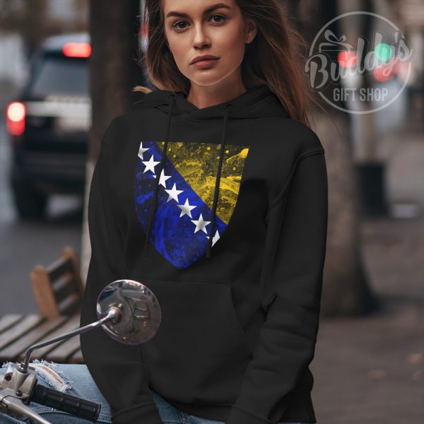 Crna unisex hoodica s kartom Bosne i Hercegovine