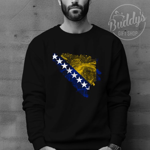 Crna unisex duks majica s motivom karte BiH