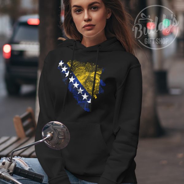 Crna unisex duks majica s motivom karte BiH