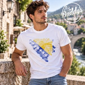 Bijela muška majica s motivom karte BiH